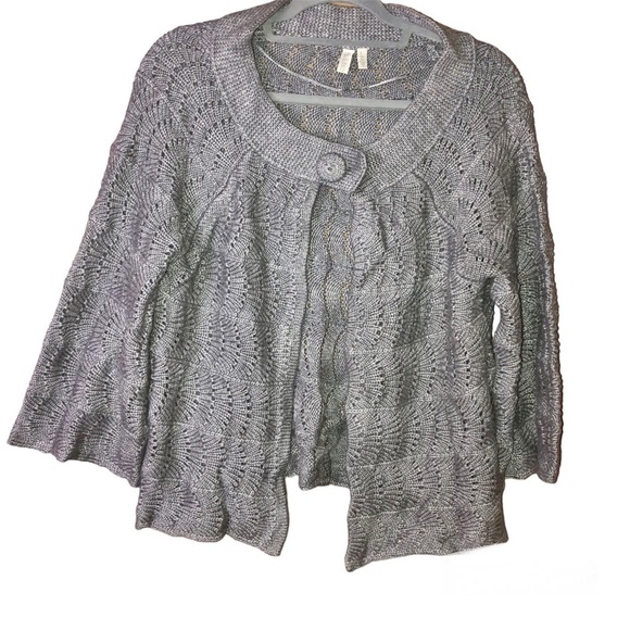 Madison Wool Alpaca Blend Crochet‎ Open Knit Cardigan Sweater Grey Size Large - Picture 1 of 5